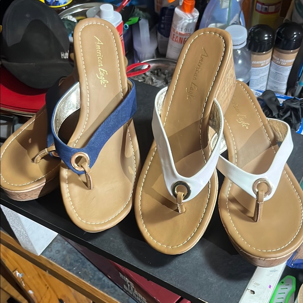 2 Pairs of American Eagle Outfitters Blue and White Sandals